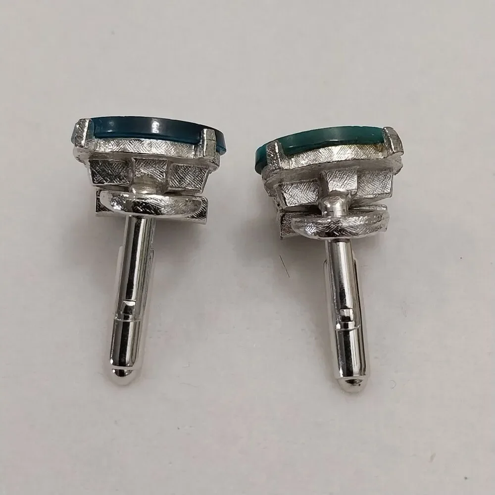Vintage Dante Cufflinks Silver Tone With Faux Blue Agate Stone #J206